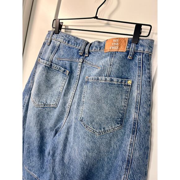 We the Free People Women's Denim Mid Waist Barrel Cropped Jeans Blue Size 30 - Picture 9 of 14